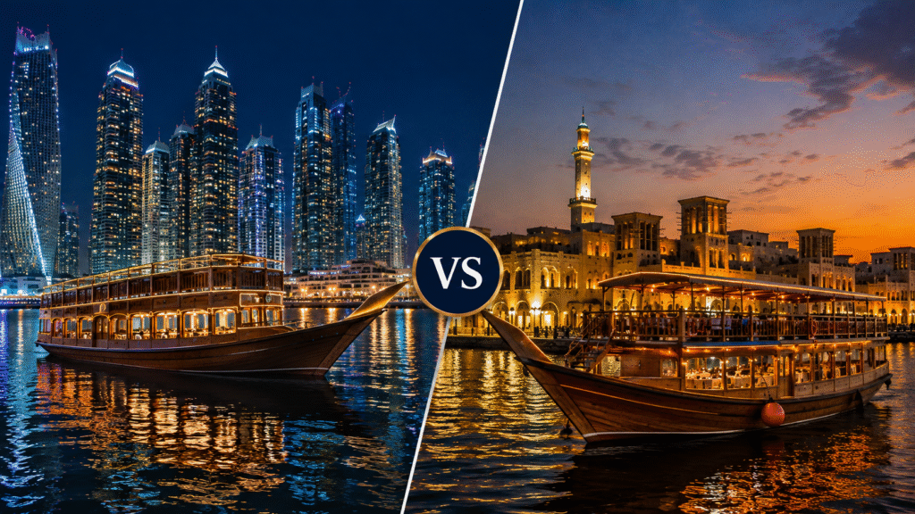 Dubai Marina Vs Dubai Creek Dhow Cruise